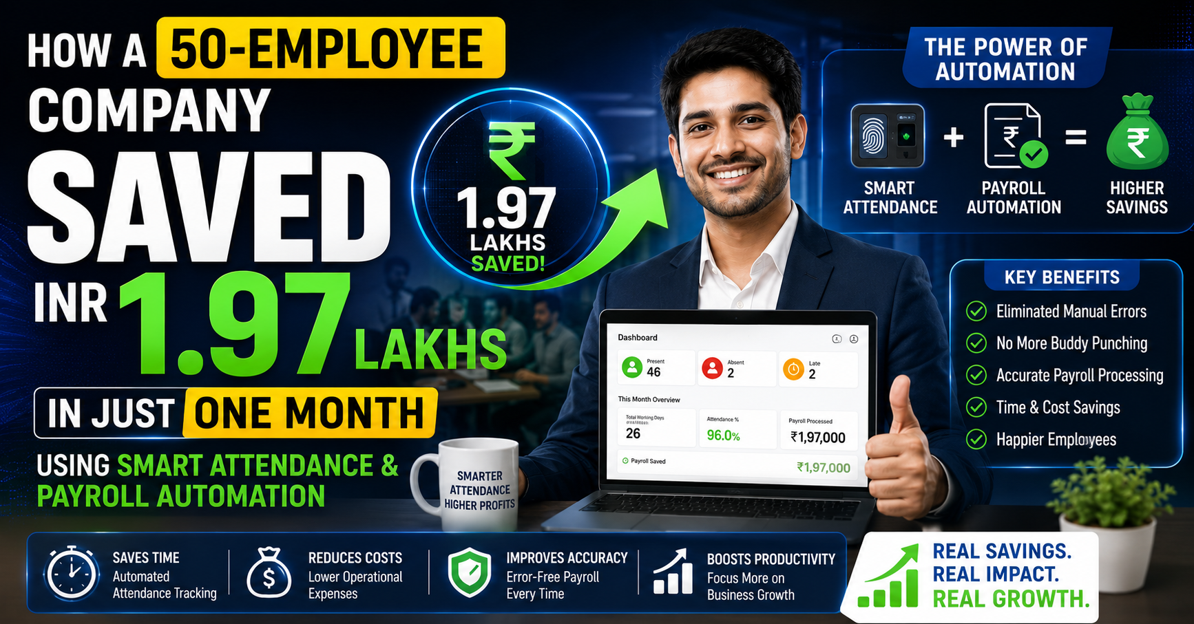 How a 50-Employee Company Saved INR1.97 Lakhs in Just One Month Using Smart Attendance & Payroll Automation
